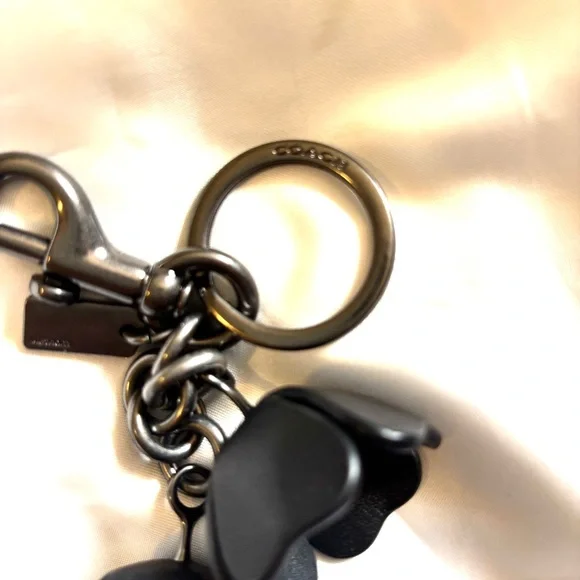 Coach Black Leather Floral Tea Rose Keychain Bag Charm - Picture 2 of 11